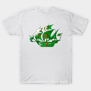 Galaxy Shores Garden Liquid Art Sailing Ship Silhouette T-Shirt